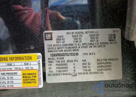 2014 Chevrolet Traverse Lt from USA, damaged, VIN 1GNKRGKD7EJ183249